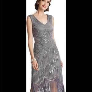 Elegant Gray Beaded Dress